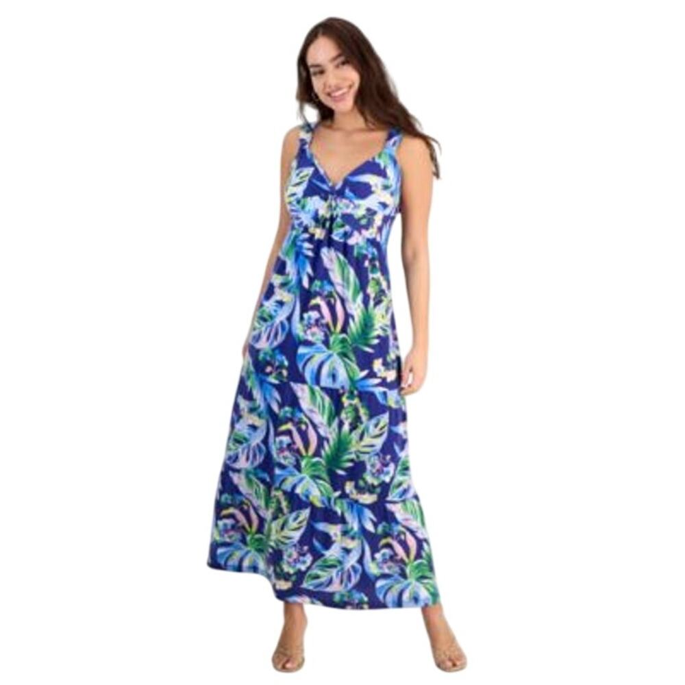 JAMIE & LAYLA Women's Petite Printed Twist-Front Midi Dress in True Blue Combo